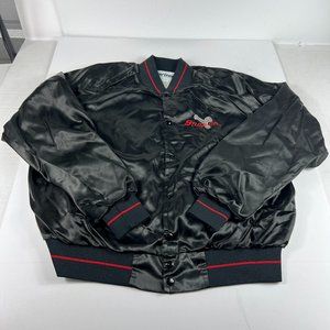 VTG 90s Snap-On Satin Jacket Extra Large Black Embroidered Snap Button USA Made
